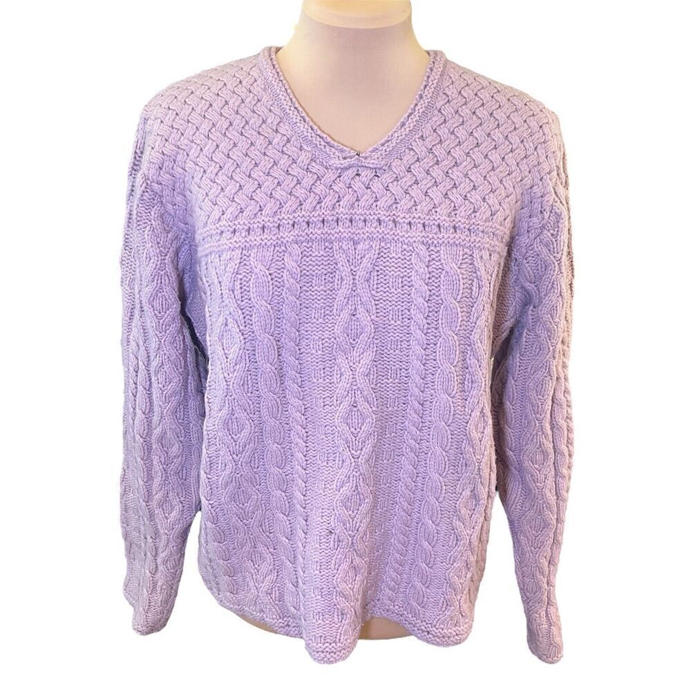 Vintage SZ M EMS Cable Knit Ski Soft Chunky Fisherman Wool Sweater 80s 90s